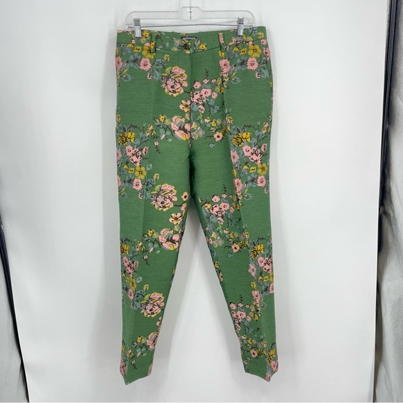 Sumissura floral jacquard green pants Sz 4 S - Picture 1 of 7